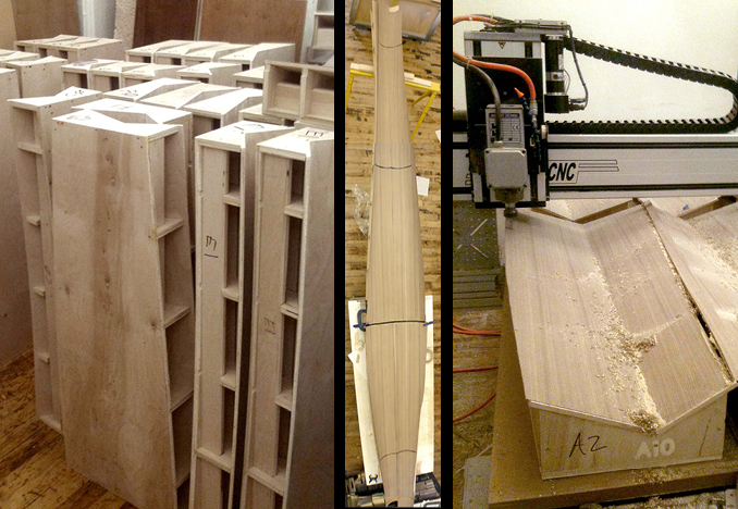 Panel fabrication: plywood substructure, applying veneer, CNC trimming